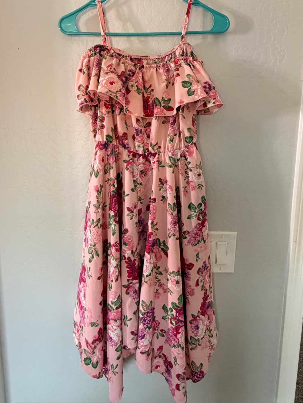 SHEIN Pink Floral Off-Shoulder Ruffle Dress